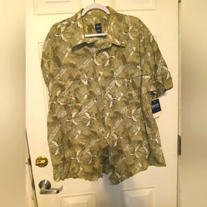 Mens Tropical Print Button Up Shirt Green 2xl Basic Edition